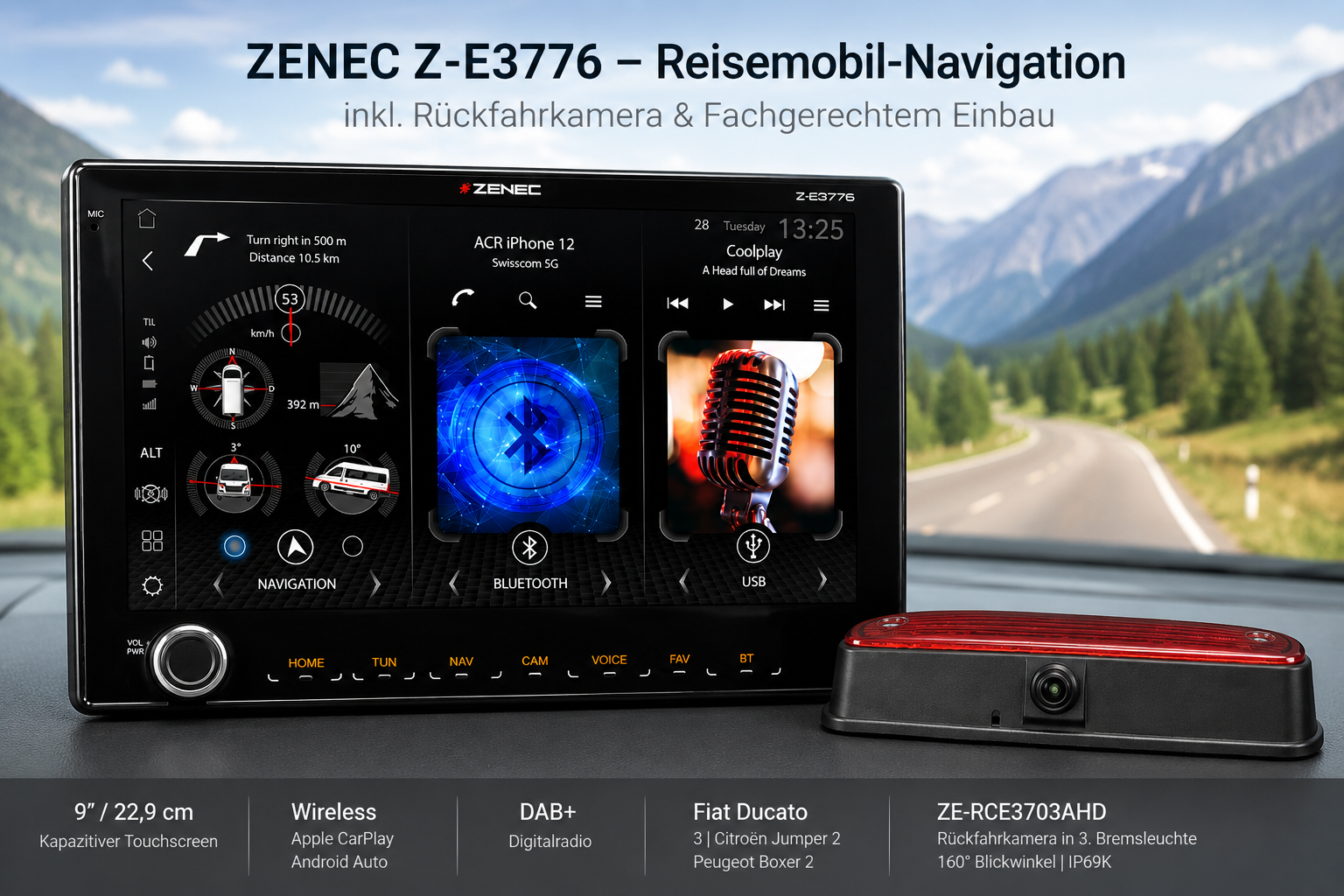 ZENEC Z-E3776 Reisemobil-Navigation inkl. Rückfahrkamera & Einbau-image